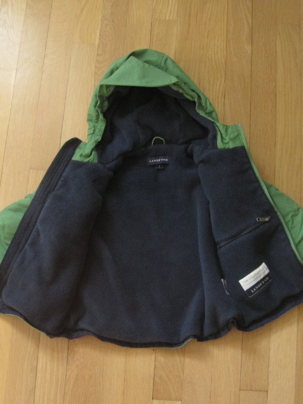 Lands’ End Toddler's Hooded Winter Jacket Size 4T Green Navy Fleeced - Picture 6 of 10